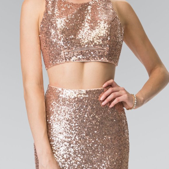 Crew Neck Sequined Two Piece Prom Dress GSGL2333 - Picture 4 of 7